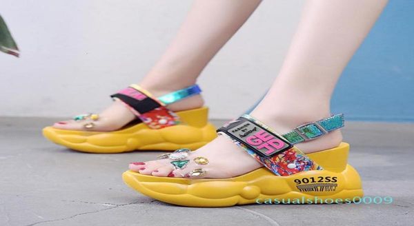 

rimocy chunky platform big rhinestones pvc sandals women summer fashion transparent super high heels wedges sandalias mujer 20216587677, Black