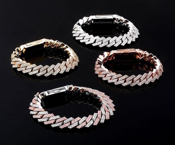 

rock 14mm ice out cz cuban link bracelets gold hip hop jewelry for men and women4360391, Black