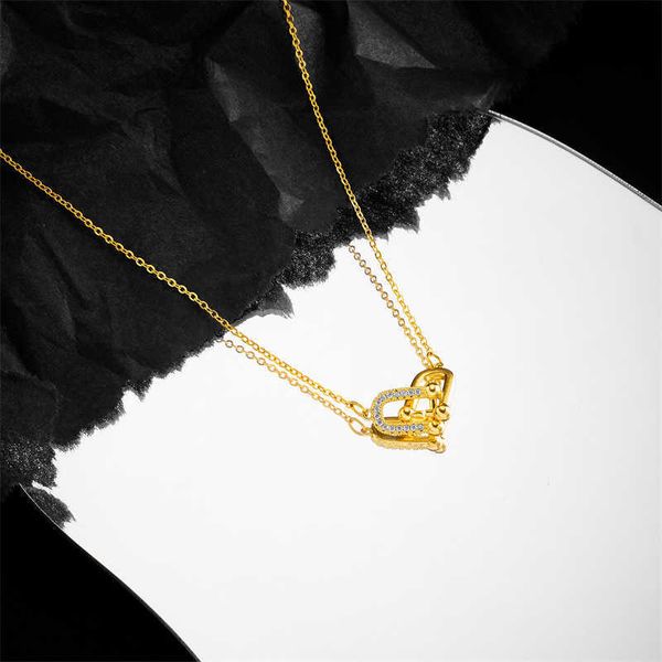 

eller double-ring horseshoe buckle titanium steel necklace light luxury fashion ins-style collarbone chain high beauty gold plated pendant t, Silver