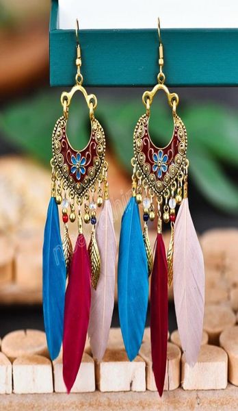 

bohemia feather dangle earrings women summer gold color pendant earrings vintage jewelry5450577, Silver