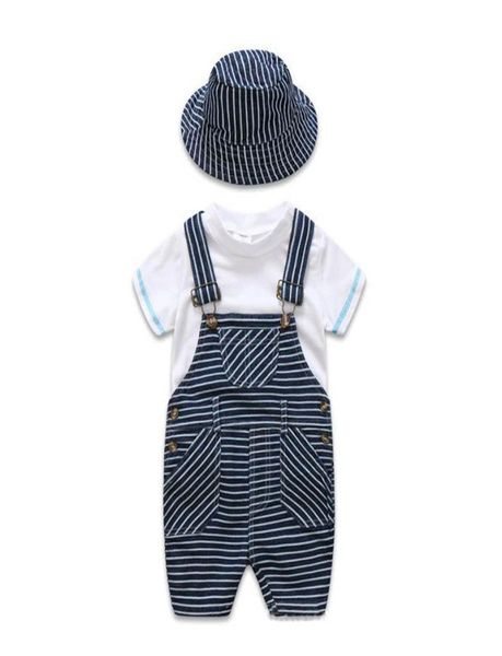 

2019 summer newborn baby boy clothes infant outfits kids designer clothes 3pcsset white tshirt suspender trousers hat boys sets 1720090