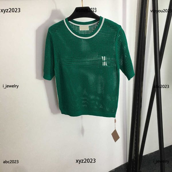 

designer tees fashion woman sweater hollow short sleeve knit shirt size s-l letter sticker decoration pullover june01, White