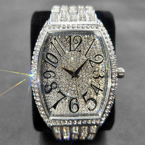 

wristwatches luxury ice out mens watches popular tonneau full diamond silver geneva male watch hip hop original waterproof relogio masculino, Slivery;golden