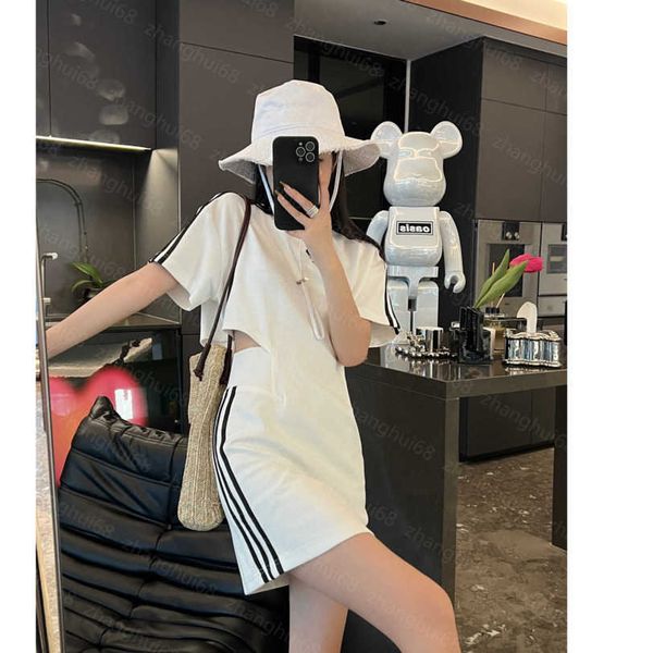 

23ss summer dresses women dress womens designer clothing round neck pure cotton elastic leak waist logo embroidery casual short-sleeved dres, Black;gray