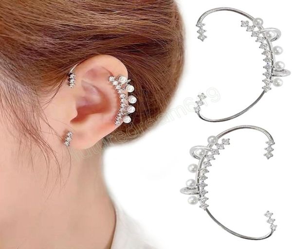 

women039s ear cuffs fashion zircon pearl ear bone clip earring without drilling fake cartilage hook shining wedding jewelry gif4794411, Silver