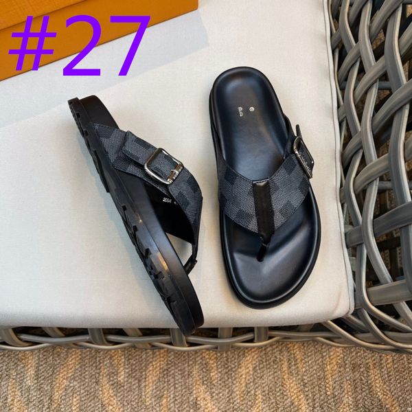 

30model designer slippers men 2023 outdoor indoor fashion luxurious casual classic two buckle men slides, Black