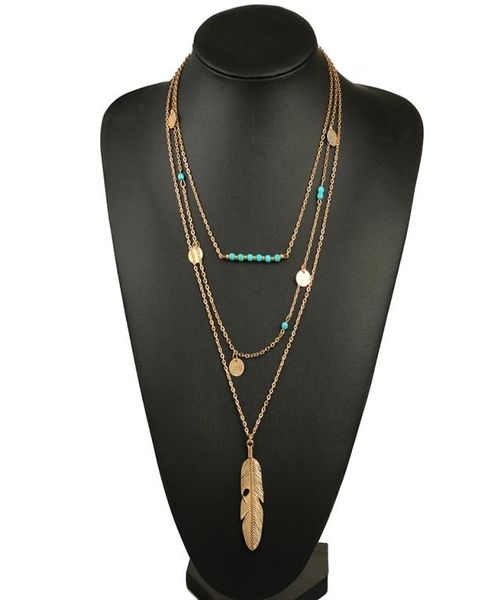 

women necklace feather statement necklaces pendants vintage jewelry multi layers long necklace women nl5795673347, Silver