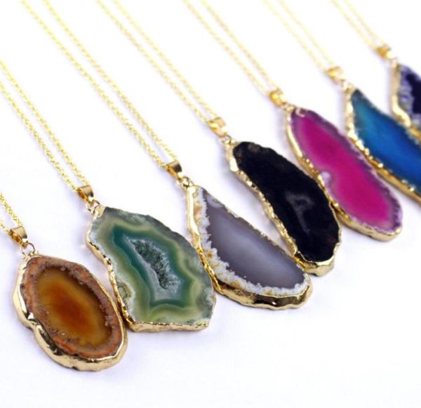 

gold edge natural stone agate necklace with stainless steel chain irregular shape pendant necklaces for women fashion jewelry2946530, Silver
