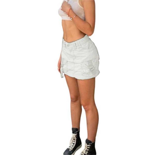 

sale high waist denim skirt for women ladies jean mini short cargo skirt with pocketjah, Black