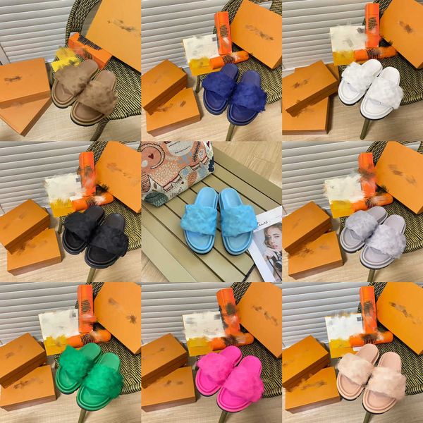 

2023 pool pillow mules women designers sandals sunset flat comfort mules padded front strap slippers fashionable easy-to-wear style slides m, Black