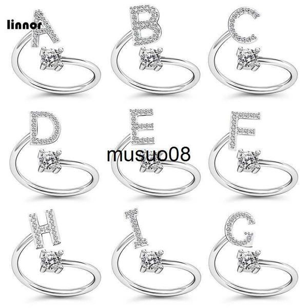 

band rings dincior delicate crystal letter opening rings adjust women j230602, Silver