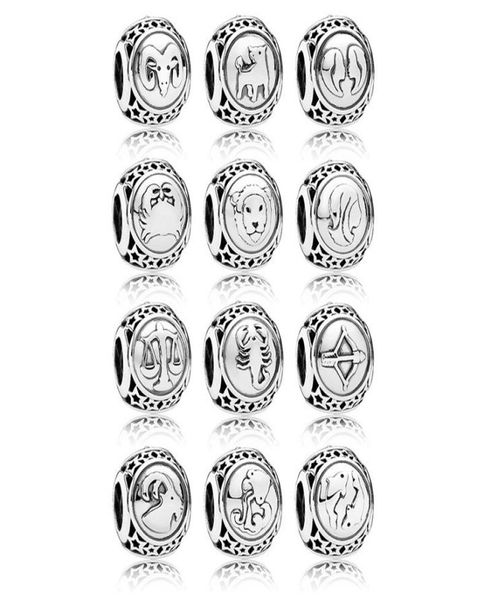 

fits pandora bracelets 30pcs zodiac aquarius scorpio virgo gemini aries taurus charms beads silver charms bead for women diy europ5404520, Black