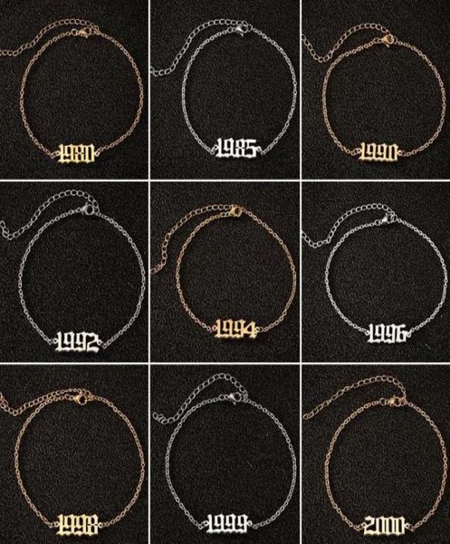 

birth year ankle leg chain bracelet jewelry personalize stainless steel gold custom number anklet friendship gifts9504663, Red;blue