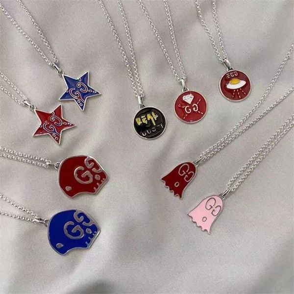 

new 2023 designer jewelry bracelet necklace ring sterling 925 enamel color five pointed star skeleton powder fairy red couple, Silver