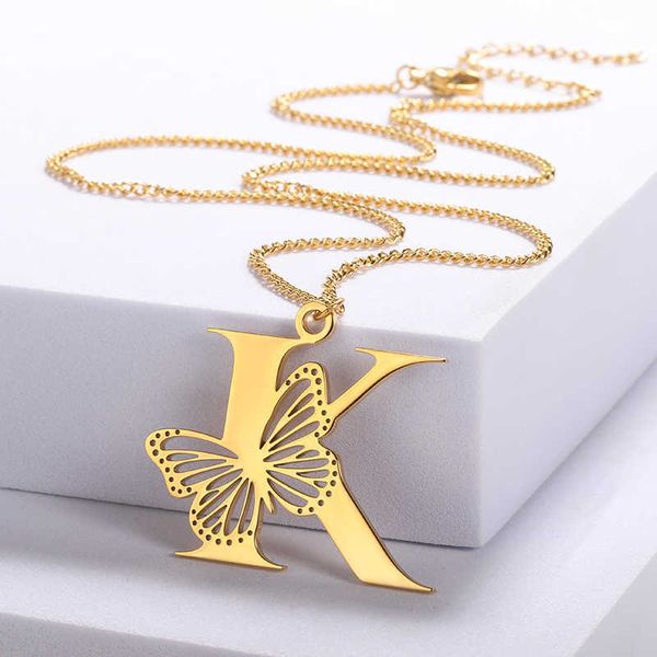 

pendant necklaces dainty big butterfly letters necklaces for women girl jewelry stainless steel chain initial pendant necklace j230601, Silver
