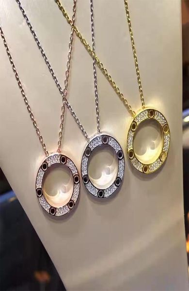 

luxury full diamond designer pendant necklace brand classic couple crystal love necklace for men and women 316l stain7226315, Silver