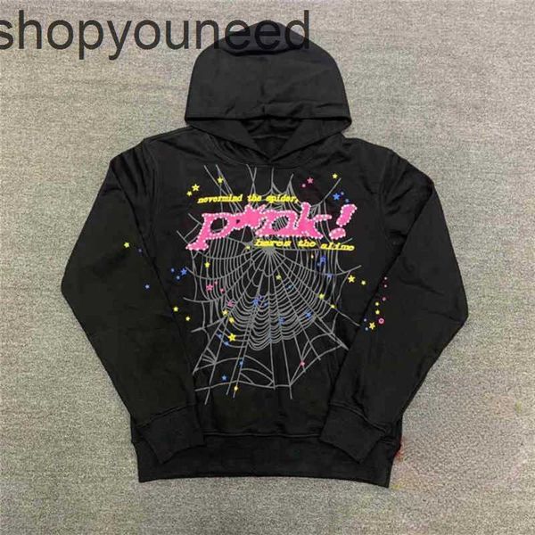 

designer men's hoodies sweatshirts puff print spder angel hoodie men women heavy fabric spider web pullover coatlpbe, Black