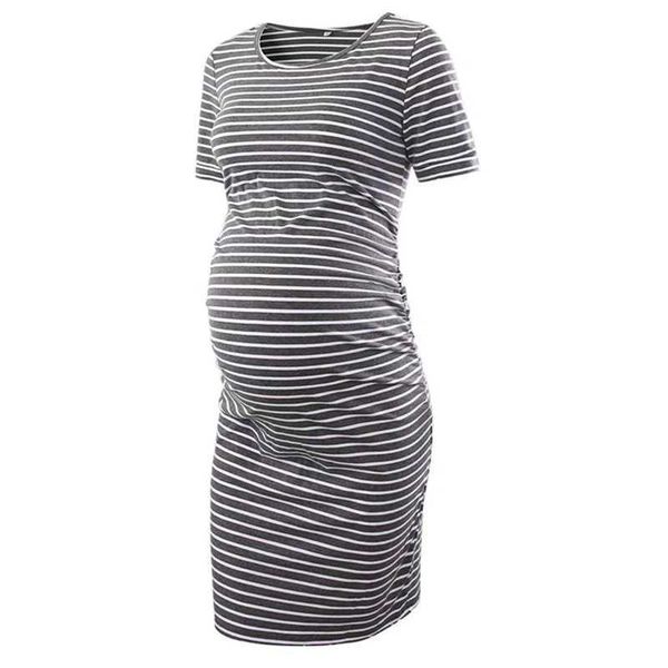 

maternity dresses ruffled o-neck stripe half sleeve casual packaging summer pregnant women's dress, White