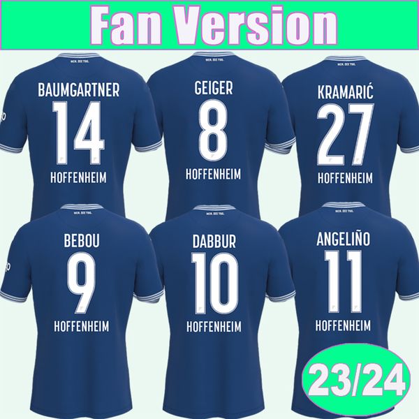 

2023 24 hoffenheim mens soccer jerseys bebou dabbur baumgartner kramaric geiger skov ozan kabak kaderabek home blue football shirts short sl, Black;yellow