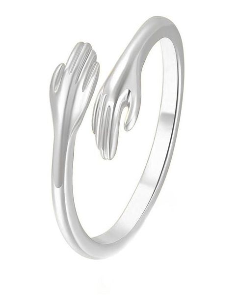 

adjustable hands embrace open rings hugging hand ring romantic couple hug vintage charming statement lover wedding ring band valen1734379, Silver