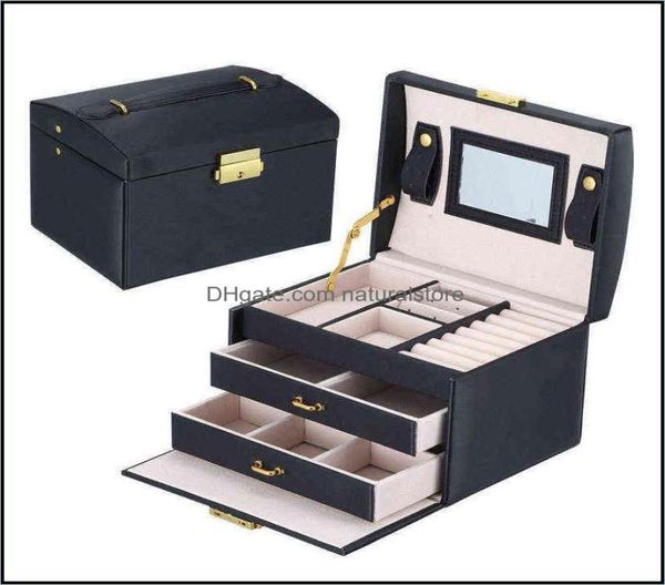 

casegrace large jewelry box organizer girls pu leather der jewellery boxes earrings ring necklace storage case casket 220119 drop5399808, Black;white