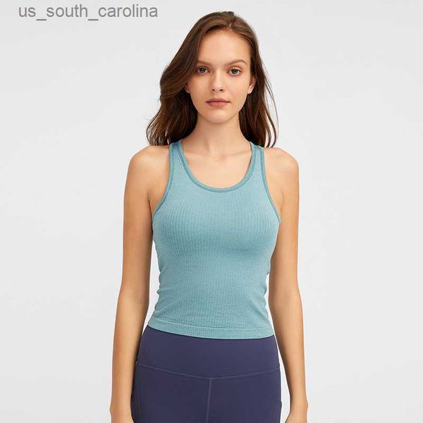 

camis racerback tank lu-191 snug fit sleeveless yoga shirt brushed women workout sports shirt with padded bra l230522, White