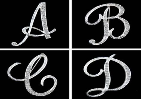 

fashion 26 english letter brooch pins sparkling crystal silver plated alphabet brooch women men fine jewelry lover gift1631239, Gray