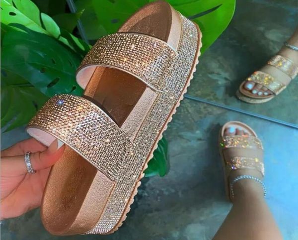 

springsummer 2021 women doublelayer rhinestone buckle sandals outside wild beach slippers ladies leisure home travel flip flop1842527, Black