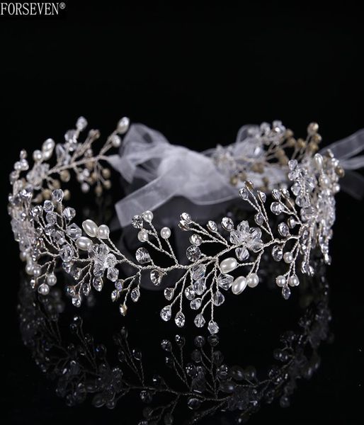 

fashion silver crystal bride long headbands hair jewelry for handmade pearl rhinestones hairwear wedding hair accessories c181652887, Slivery;golden
