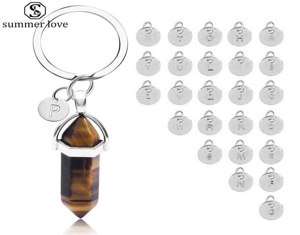

arrival nature crystal 26 initial letter key chain bullet healing crystal key holder for women men fashion jewelry gift9473099, Slivery;golden