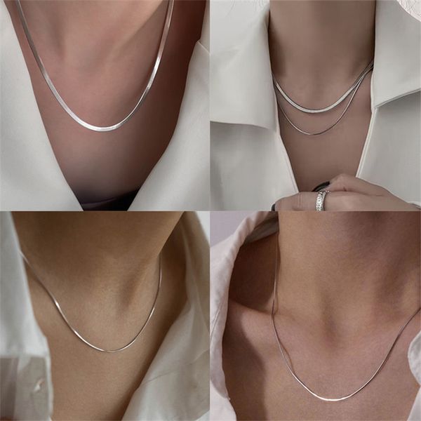 

silver plated snake chain necklace herringbone necklace multi layer choker necklaces for women girl gifts jewelry, Golden;silver