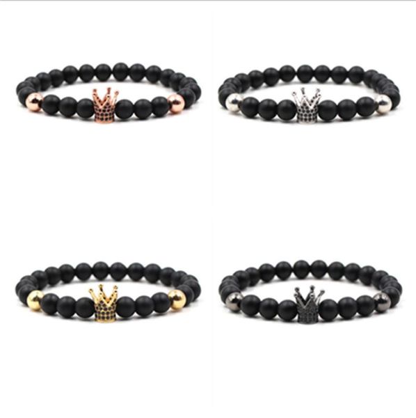 

natural stone bracelets zircon crown mens bracelets handmade beads bracelet bangles for men women jewelry2744408, Black