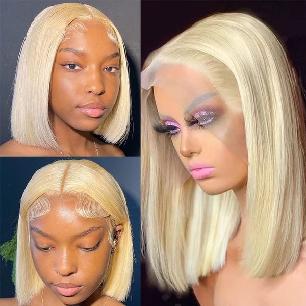 

613 blonde wig colored bob wig human hair wigs for women brazilian wig glueless bone straight short wig, Black;brown