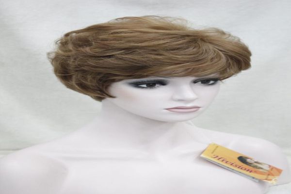 

e101 synthetic brown women lady short curly hair wig natural full wig cospaly m5944089, Black;brown