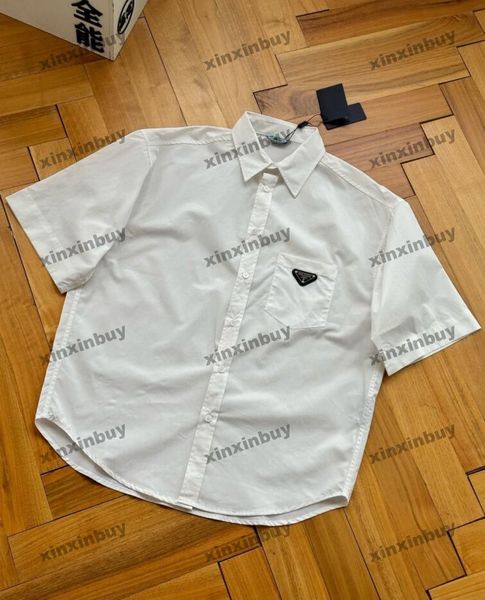 

xinxinbuy men designer tee t shirt 23ss pocket metal triangle label pattern short sleeve cotton women black white xs-2xl, Black;brown