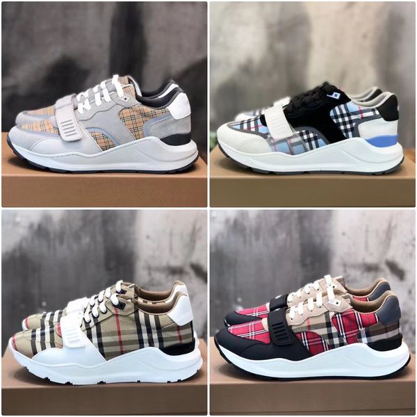 

vintage sneakers designer men classic sneaker luxury check chamois leather canvas frenulum nylon buckle shoes size 38-45, Black