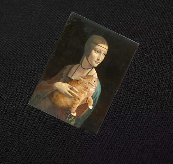 

black tshirts summer designers t shirt fashion clothing creative da vinci oil painting art cat creation famous painting round neck short sle, White;black
