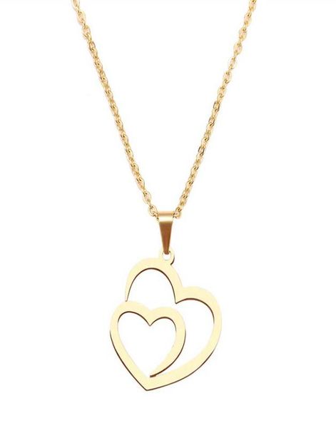 

creative stainless steel necklace for women man hollow double heart rose gold choker pendant necklace engagement jewelry4491106, Silver
