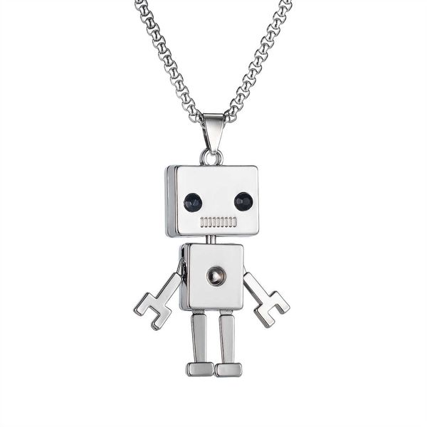 

pendant necklaces european fashion punk cube movable robot charm pendant stainless steel necklace sweater chain for girl boy jewelry gift j2, Silver