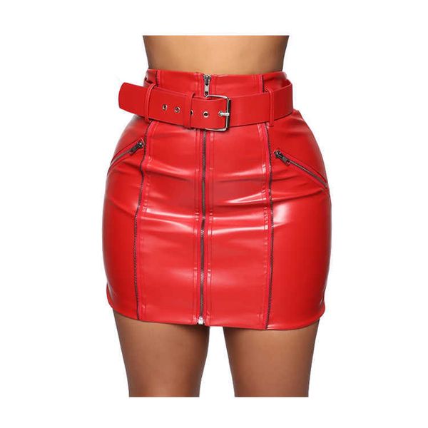 

new custom fashion women's skirts mini zipper design pu leather skirt for womenpwu, Black