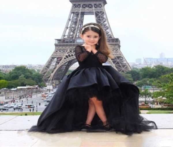 

2022 black high low girls pageant gowns lace applique sleeveless flower girl dresses for wedding purple tulle puffy kids first hol6806588, White;red