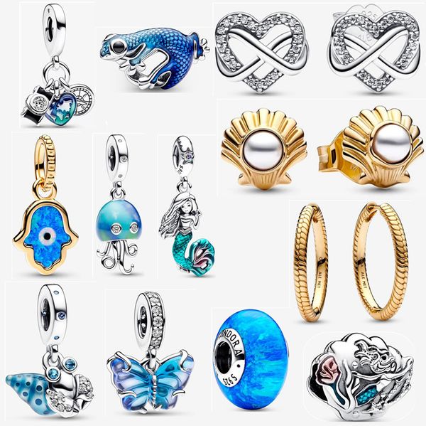 

925 sterling silver new pendant necklace earrings diy fit pandora me infinity symbol medallion hermit crab and color changing jellyfish char