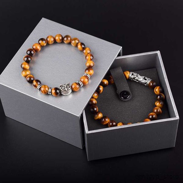 

charm bracelets natural lava tiger eye weathered stone bracelets bangles owl rosary beaded charm couple bracelet for women men jewelry sets, Golden;silver