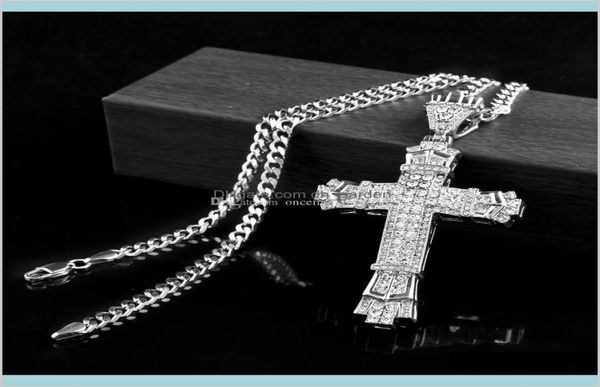 

retro silver cross charm full ice out cz simulated diamonds catholic crucifix necklace with long cuban chain 4ljdh necklaces xjl3j8228130