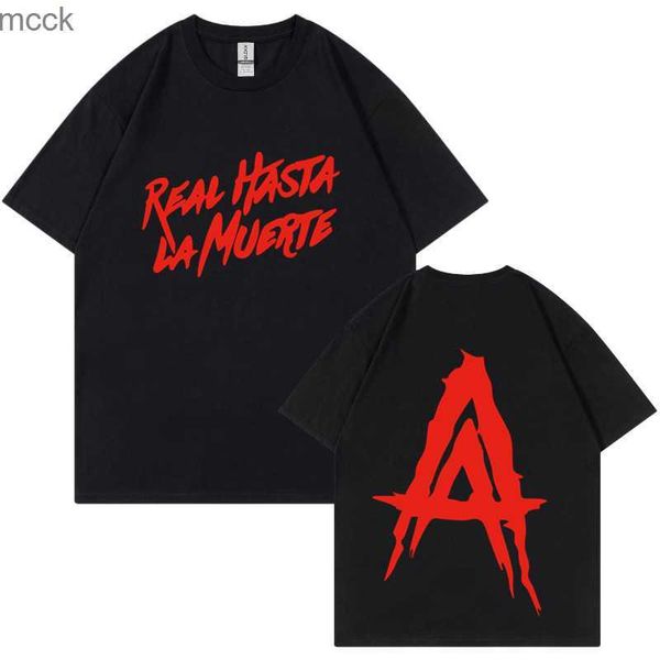 

men's t-shirts hip hop streetwear anuel aa real hasta la muerte men's/women's graphic fashion rap singer loose cotton t-shirt, White;black