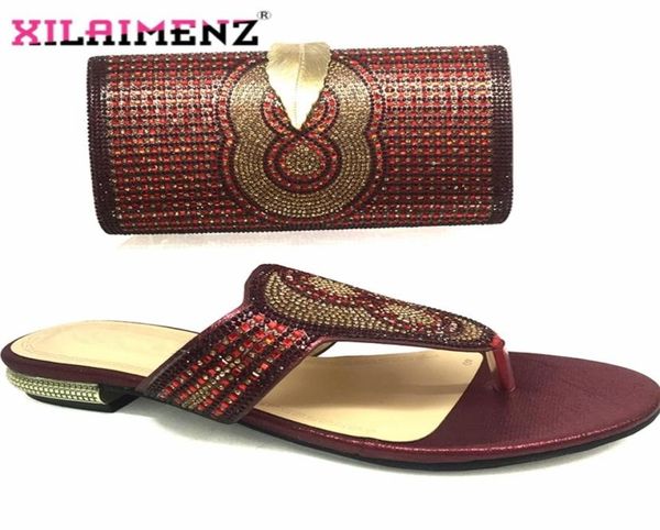 

leisure style 2019 african women matching shoes and bag set slipper with evening bag to match in wine color y2007025746375, Black