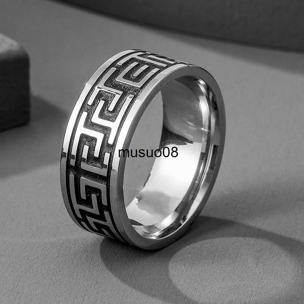 

band rings new vintage 8mm black pattern ring for men and women j230602, Silver
