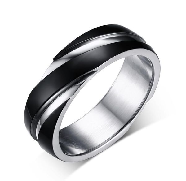 

316l stainless steel men ring 6mm black silver color black strips rings for women men jewelry3214298