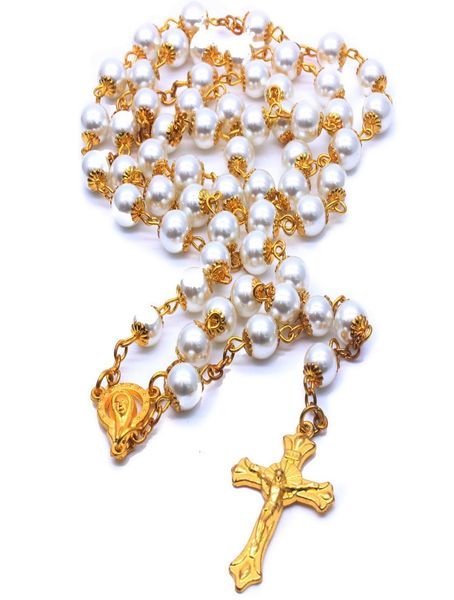 

rosario di perle dorate collana di perline gioielli croce forniture religiose cattoliche2821625, Silver