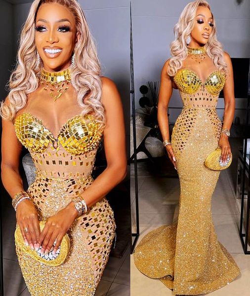 

2022 plus size arabic aso ebi gold sparkly mermaid prom dresses beaded crystals evening formal party second reception birthday eng1311247, Black